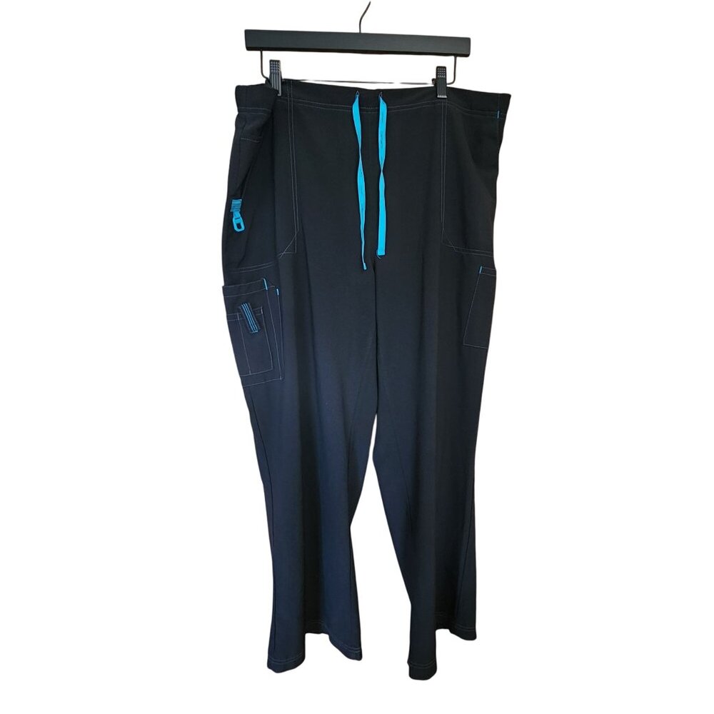 Carhartt Womens 2XL P Black Scrub Pants With Blue Accents & Multiple Pockets
